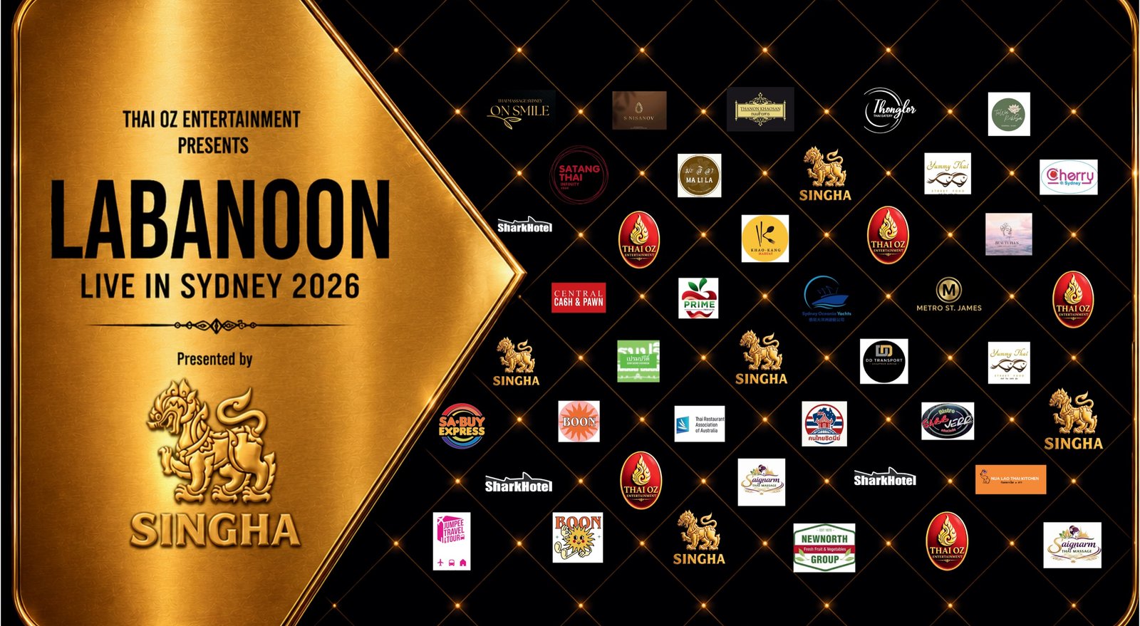 Historical Labanoon Live in Sydney 2026 sponsor backdrop showing past event partners